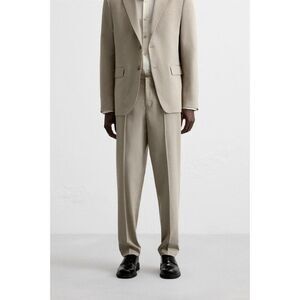 Zara Mens Dress Pants Trouser EU 44 US 34 Beige Textured Slim Fit 5697/291 NWT